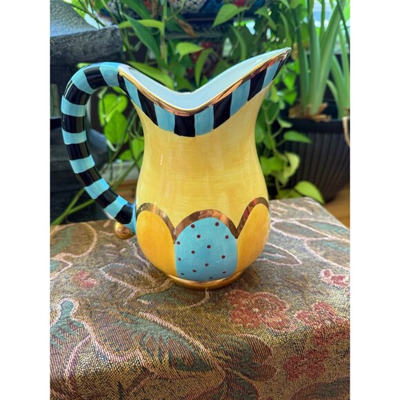 Colorful Hand-Painted Seymour Mann Carnaby Street Ceramic Pitcher With Stripes - Picture 2 of 6